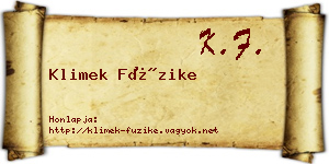 Klimek Füzike névjegykártya